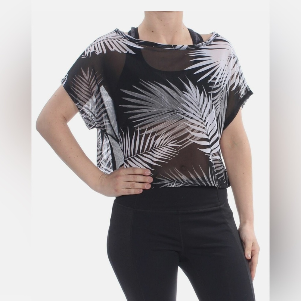 Sheer Black and White Palm Leaf Top NWOT